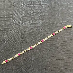 4 Gram 10K Solid Gold ‘I ❤️ U’ Bracelet with Rubies and Diamonds Chips- 6.25”
